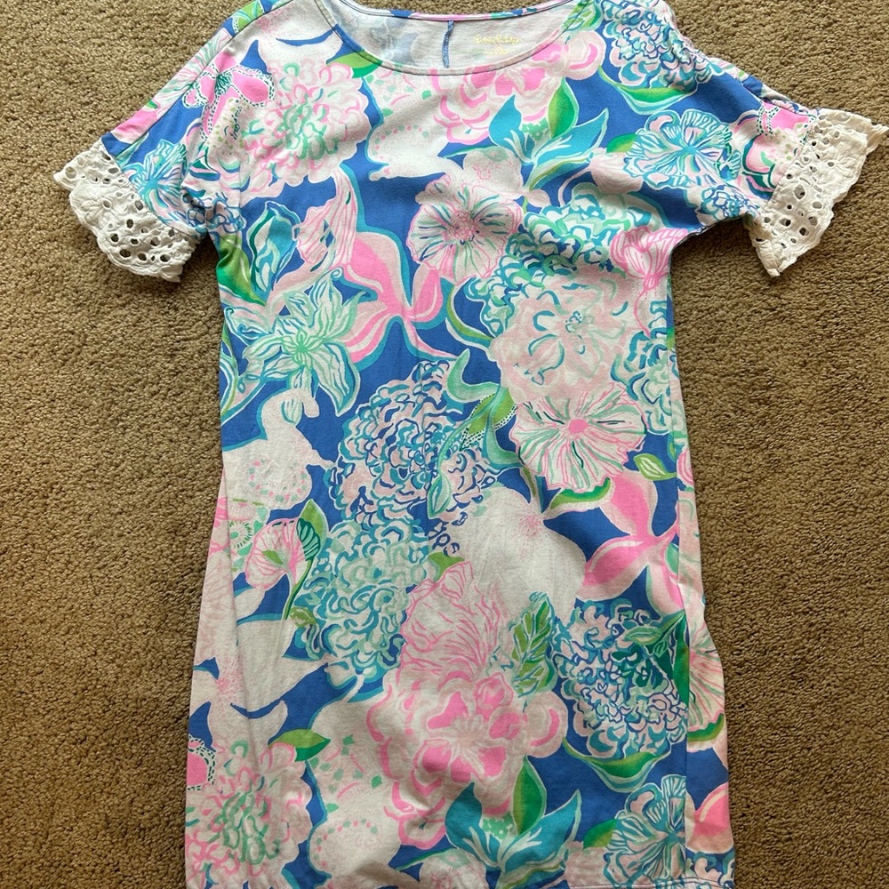 Lilly Pulitzer Pink and Blue Sheath Dress Short Flutter Sleeves